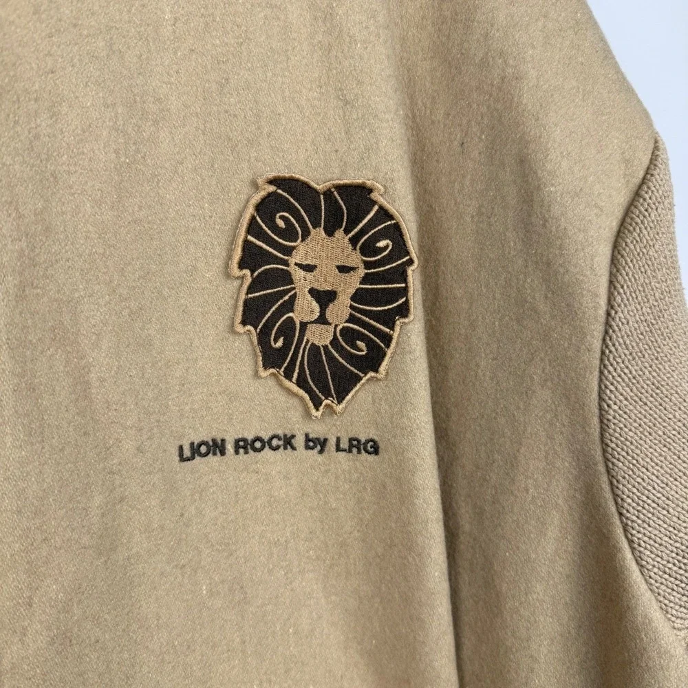 LRG Lion Rock Full Zip Sweater Mens 4XL Tan Brown Wool Blend Streetwear Jacket‎